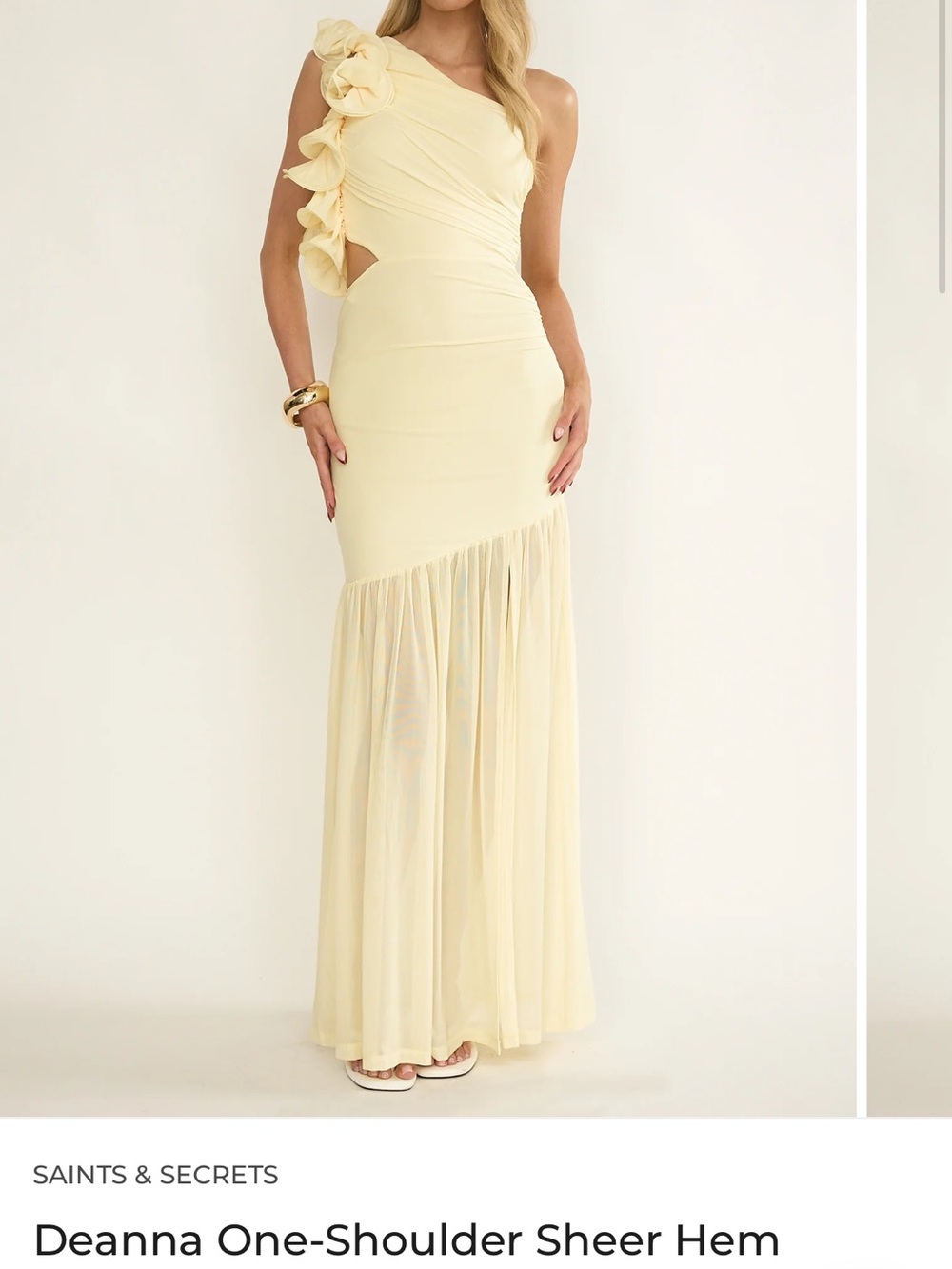 Selfie Leslie One-Shoulder Maxi Dress in Pale Yellow